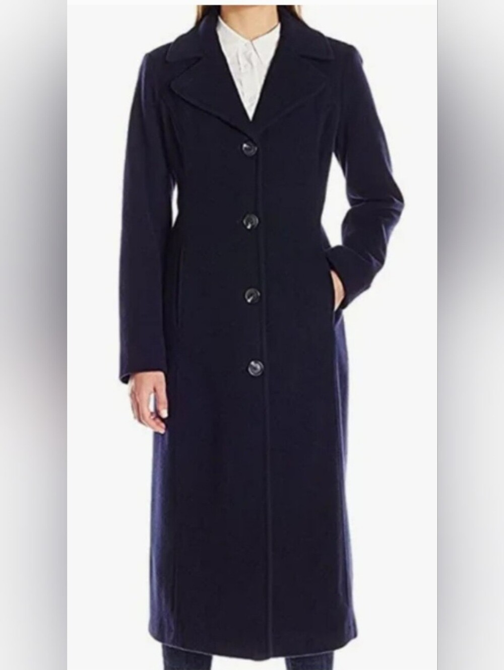 NWOT! Anne Klein Fall Luxury Cashmere Blend Women's Long Jacket Navy Maxi Coat 4